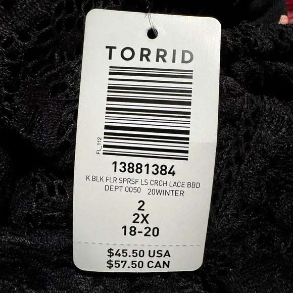 NWT Torrid Black Floral Blouse with Lace Sleeves - Picture 6 of 8